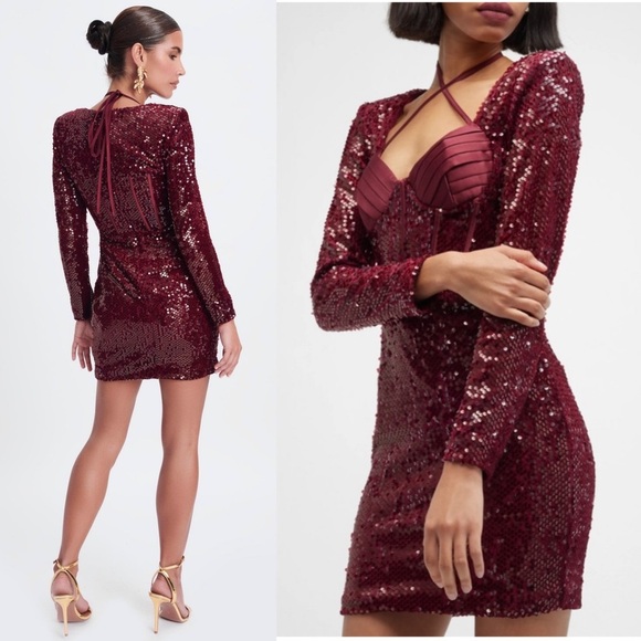 NWT LAVISH ALICE Velvet Sequin Pleated Satin Sweetheart Neck Corset Mini Dress 8 - Picture 3 of 10